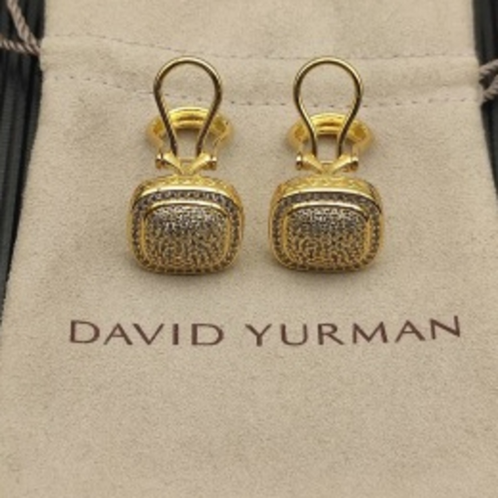 💛David Yurman💛14mm Luxury Designer Gold Pavé Diamond Earrings
